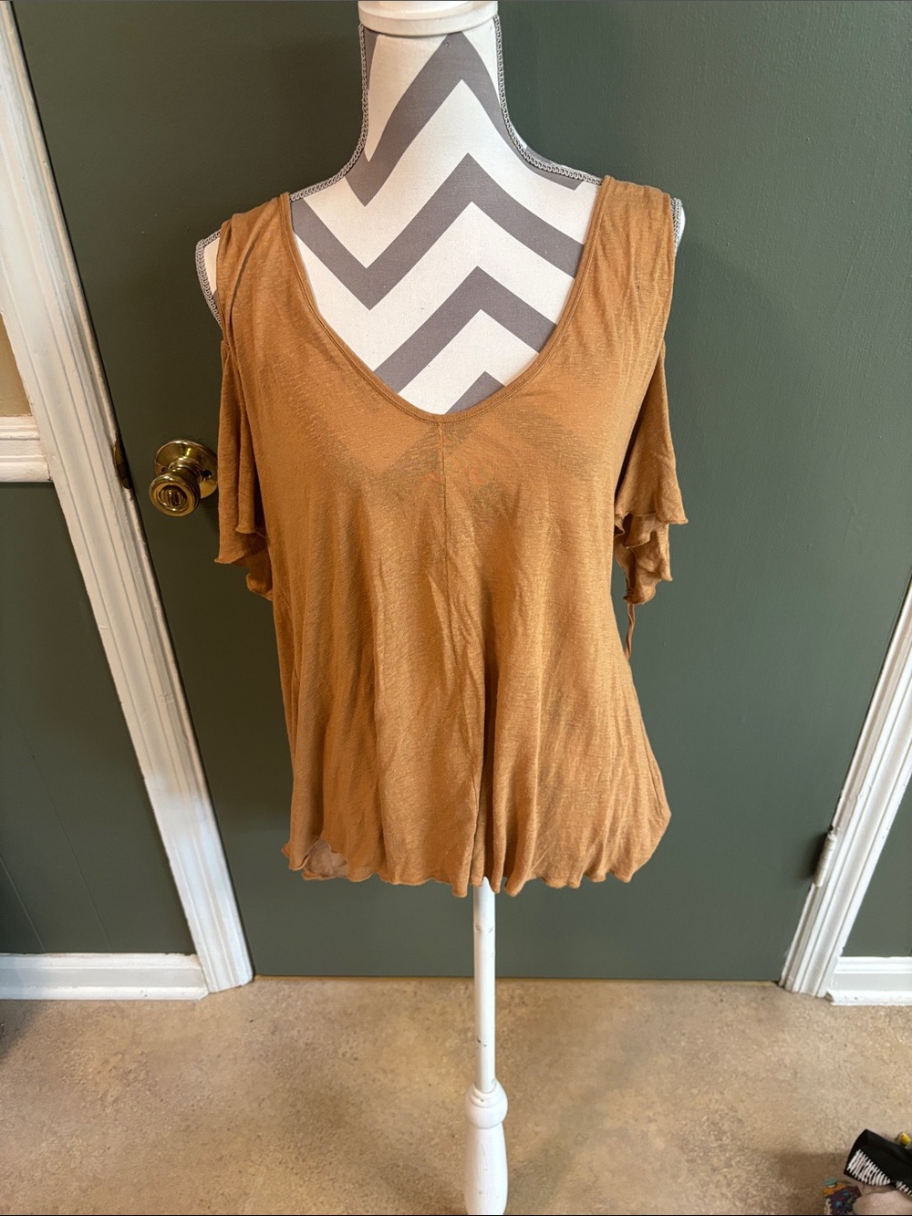 Free People Camel Cold-Shoulder V-Neck Tank